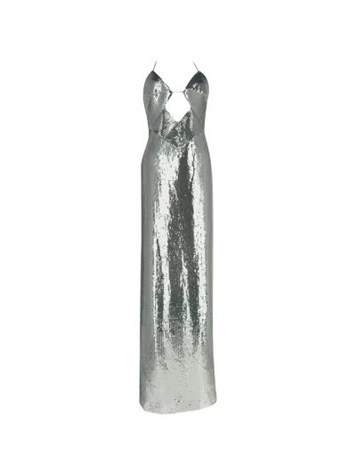 Pre-owned Galvan Kite Sequined Cutout Maxi Dress In Silver