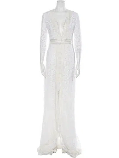 Pre-owned Galvan Lace Pattern Long Dress In White