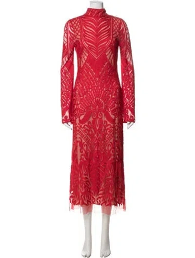 Pre-owned Galvan Lace Pattern Midi Length Dress In Red