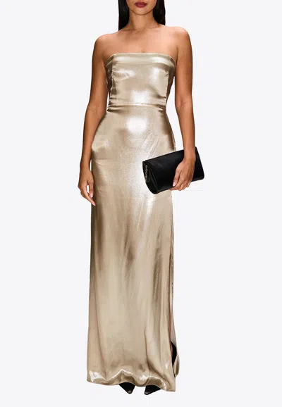 Galvan Laminated Bandeau Maxi Dress In Neutral