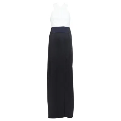 Pre-owned Galvan London 501 Pleated Tuxedo Black White Satin Long Gown Fr36 S
