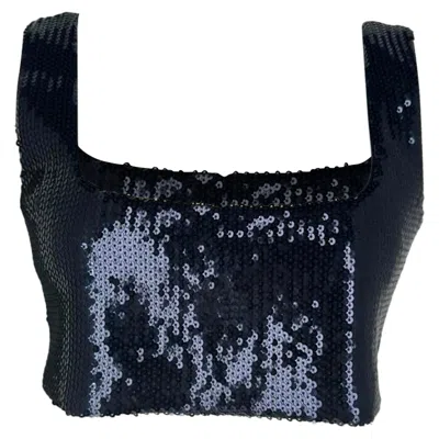 Pre-owned Galvan London Beating Heart Crop Top In Navy Blue Polyamide