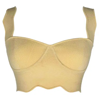 Pre-owned Galvan London Delia Scalloped Crop Top In Yellow Viscose