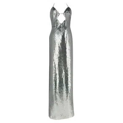 Pre-owned Galvan London Kite Sequined Cutout Maxi Dress In Silver Polyester