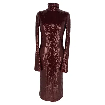Pre-owned Galvan London Orb Sequined Midi Dress In Burgundy Polyester In Red