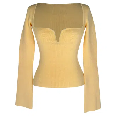 Pre-owned Galvan London Sweet Heart Neck Line Longsleeve Crop Top In Pastel Yellow Viscose