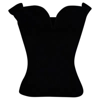 Pre-owned Galvan London Sweetheart Neckline Top In Black Viscose