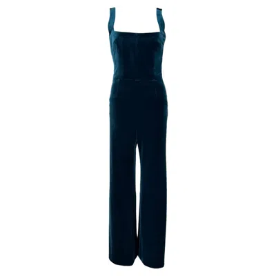 Pre-owned Galvan London Vesper Jumpsuit In Turquoise Velvet In Blue