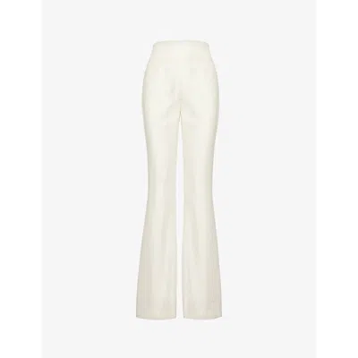 Galvan London Womens Cream Sorrento Flared-leg High-rise Satin Trousers