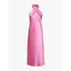 Galvan Pandora Halterneck Satin Dress In Magenta