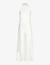 Galvan Cropped Pandora Satin Maxi Dress In Off White