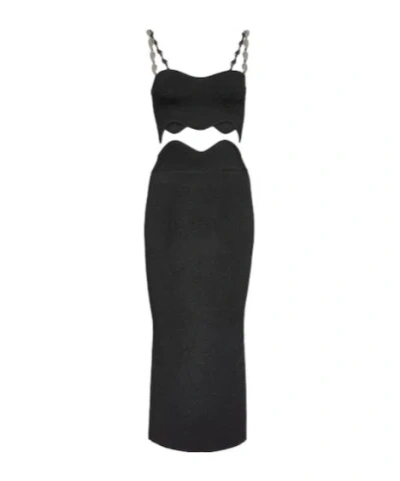 Galvan Marina Wave Crop Top And Midi Skirt Set In Black