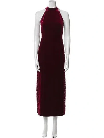 Pre-owned Galvan Mock Neck Long Dress In Burgundy