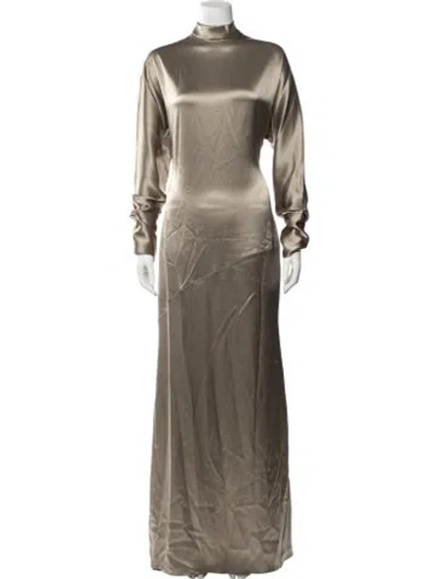 Pre-owned Galvan Mock Neck Long Dress In Green