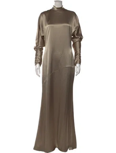 Pre-owned Galvan Mock Neck Long Dress In Neutral