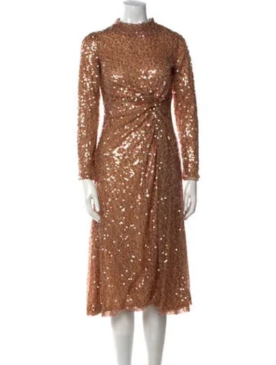 Pre-owned Galvan Mock Neck Midi Length Dress In Neutral