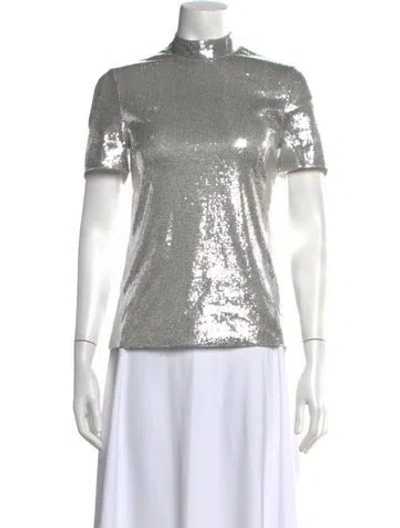 Pre-owned Galvan Mock Neck Short Sleeve Top In Silver