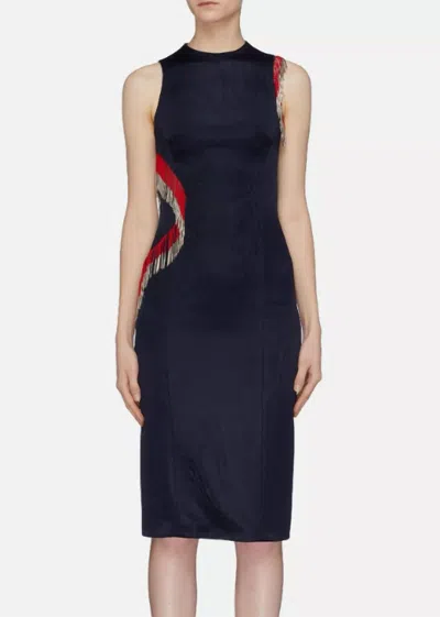 Galvan Molten Fringe Knit Dress In Blue
