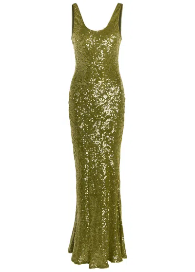 Galvan Moonlight Valletta Sequin-embellished Chiffon Gown In Green