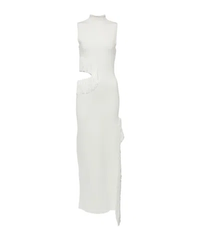 Galvan Nova Beaded Compact Knit Gown In White