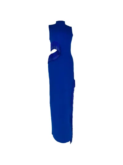 Pre-owned Galvan Nova Beaded Cutout Maxi Dress In Blue
