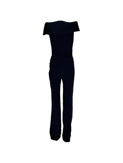 Pre-owned Galvan Off-shoulder Flared Jumpsuit In Blue