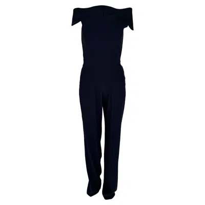 Pre-owned Galvan Off-shoulder Flared Jumpsuit In Navy Blue Triacetate