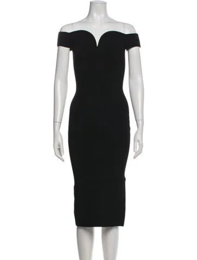 Pre-owned Galvan Off-the-shoulder Midi Length Dress In Black