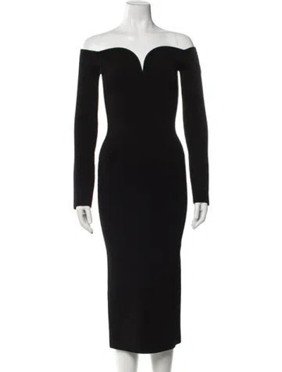 Pre-owned Galvan Off-the-shoulder Midi Length Dress In Black