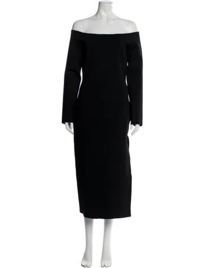 Pre-owned Galvan Off-the-shoulder Midi Length Dress In Black