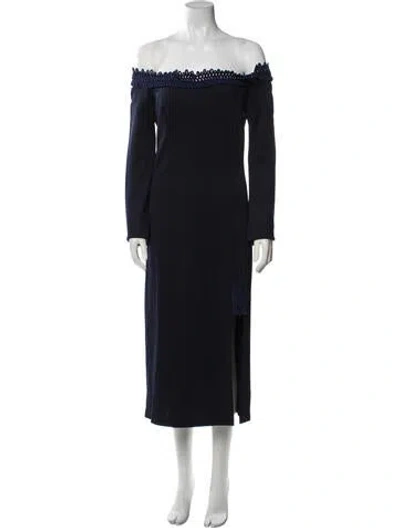 Pre-owned Galvan Off-the-shoulder Midi Length Dress In Blue