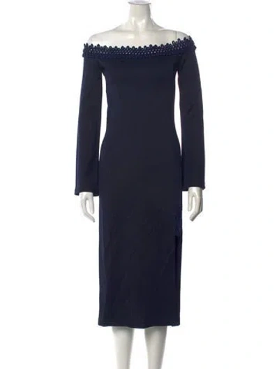 Pre-owned Galvan Off-the-shoulder Midi Length Dress In Blue