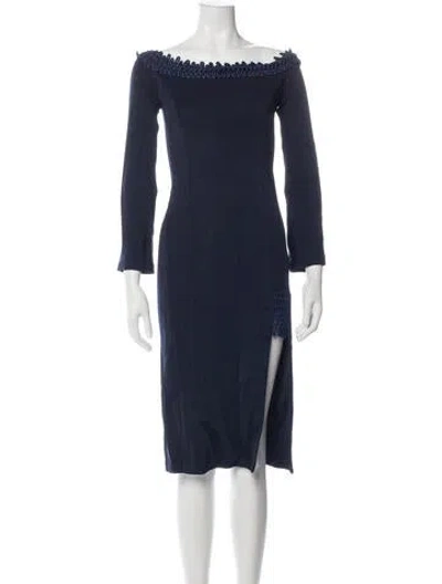 Pre-owned Galvan Off-the-shoulder Midi Length Dress In Blue