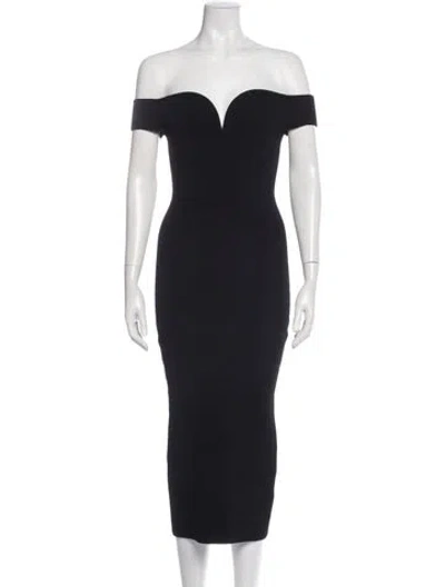 Pre-owned Galvan Off-the-shoulder Midi Length Dress In Gray