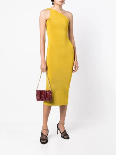 Galvan One-shoulder Midi Dress In Yellow