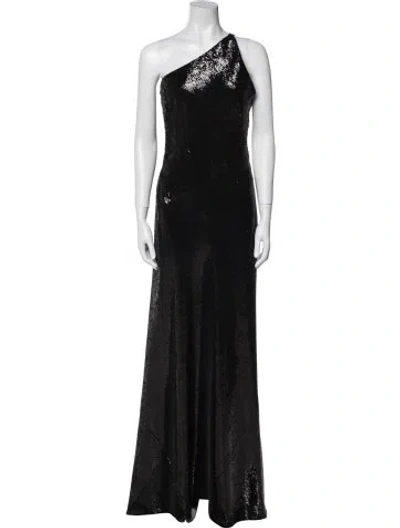 Pre-owned Galvan One-shoulder Long Dress In Black