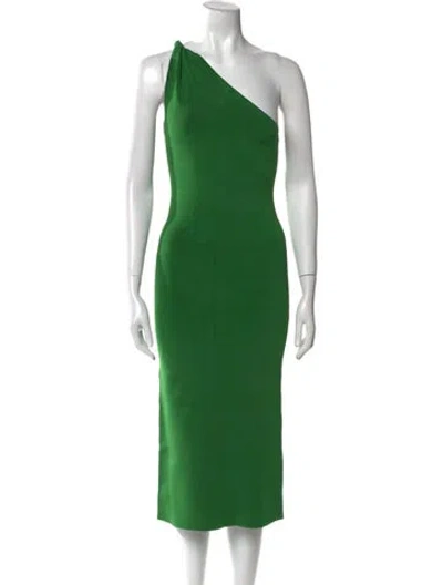 Pre-owned Galvan One-shoulder Midi Length Dress In Green