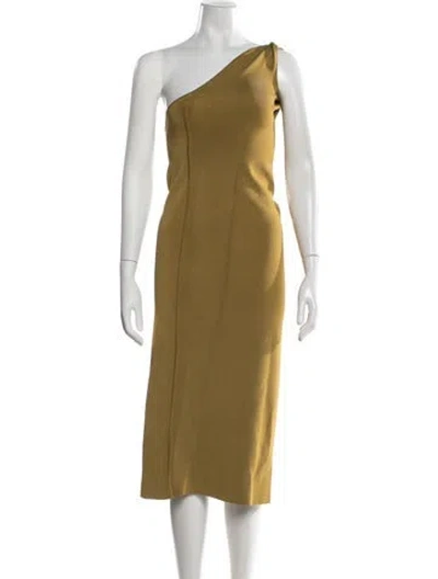 Pre-owned Galvan One-shoulder Midi Length Dress In Green
