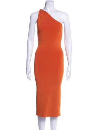 Pre-owned Galvan One-shoulder Midi Length Dress In Orange