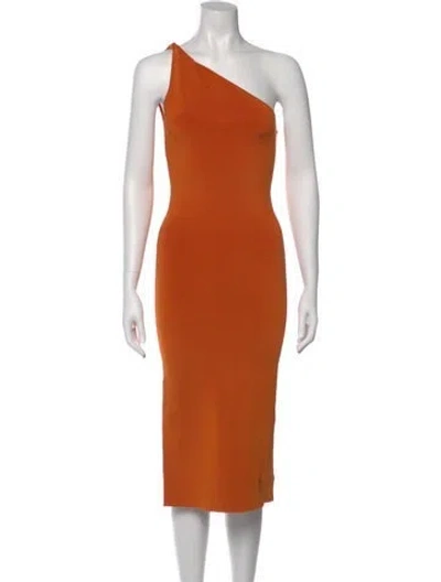 Pre-owned Galvan One-shoulder Midi Length Dress In Orange
