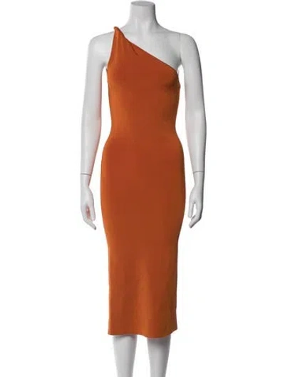 Pre-owned Galvan One-shoulder Midi Length Dress In Orange