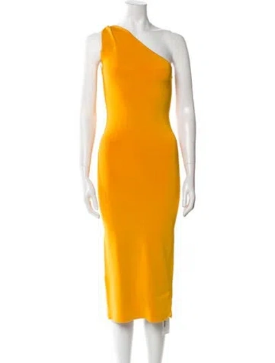 Pre-owned Galvan One-shoulder Midi Length Dress In Yellow