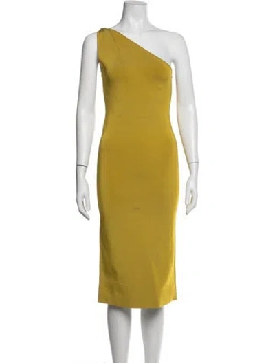 Pre-owned Galvan One-shoulder Midi Length Dress In Yellow