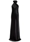Galvan Pandora Halterneck Satin Gown In Black