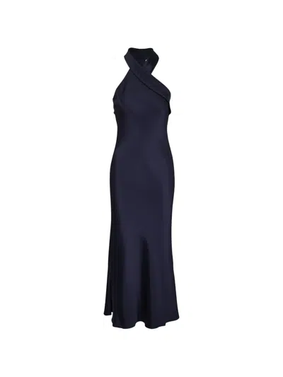 Galvan Pandora Halterneck Fluid Maxi Dress In Blue