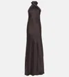Galvan Pandora Satin Halterneck Midi-dress In Brown