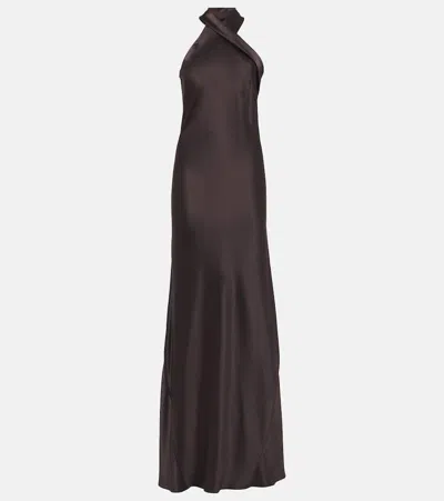 GALVAN PANDORA HALTERNECK SATIN MAXI DRESS