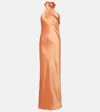 Galvan Pandora Halterneck Satin Gown In Orange
