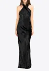 Galvan Pandora Halterneck Satin Gown In Black