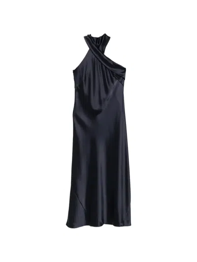 Galvan Pandora Satin Midi Dress In Blue